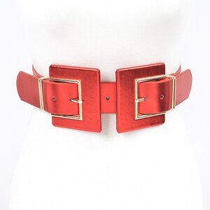 BNWT Metallic Double Buckle Elastic Fashion Belt Square Buckle Stretch Belt